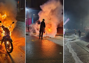 Una moto se prendió fuego en plena marcha y su conductor sufrió quemaduras