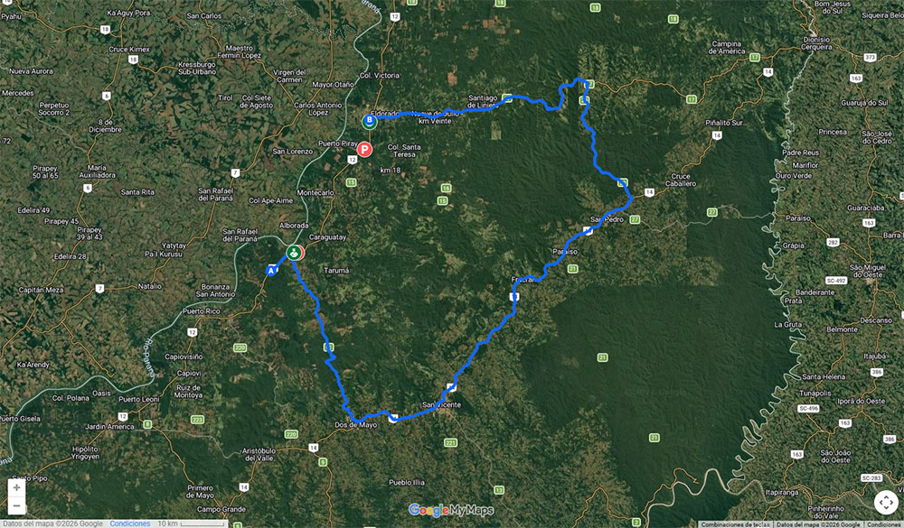 Mapa de desvíos por las crecidas en Misiones
